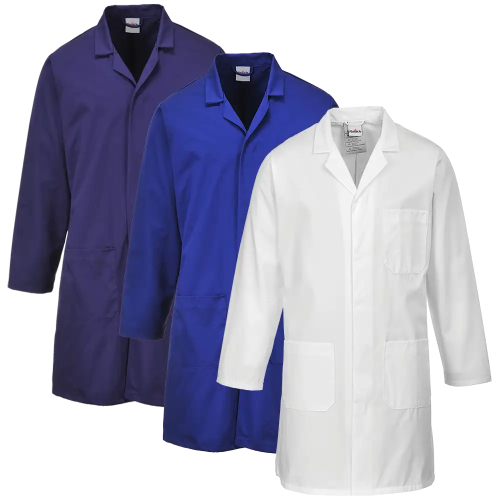 Pinnacle Dust Coat Long Sleeve White | Royal Blue | Navy 80/20 Poly Cotton 2 Front Waist Pockets Size: S – 4XL
